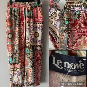 Caposhie Le Nove Linen cotton Floral Patchwork Cropped Ankle Pants Small/med NWT